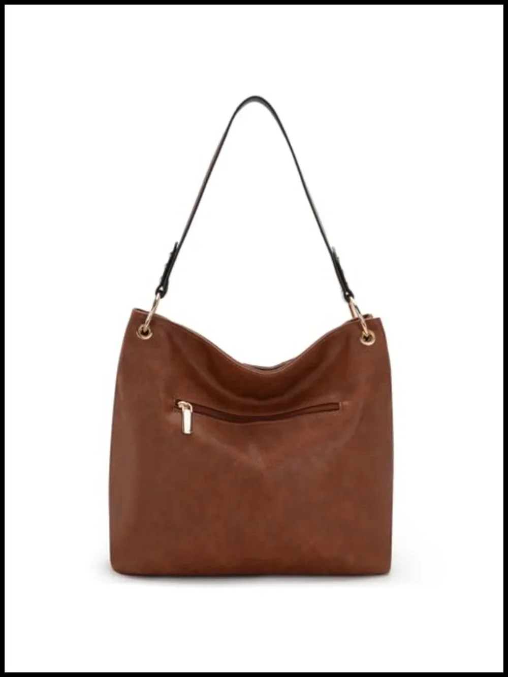 Faux Leather Hobo Bag with Back Zipper Pocket and Coin Wallet